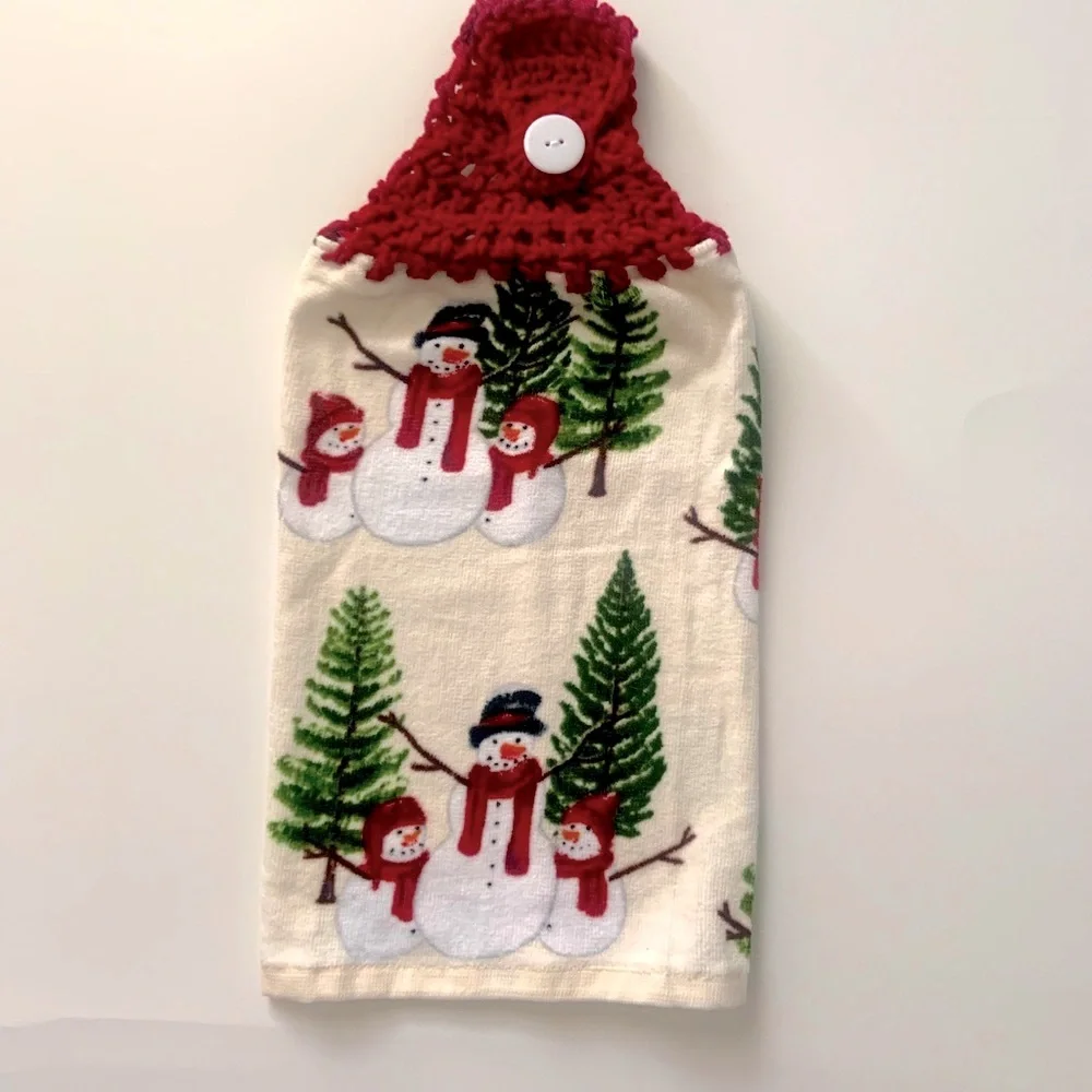 Hand Crafted  Snowmen Crochet Top Hanging Kitchen Dish or Bathroom Hand Towels - Picture 6 of 10